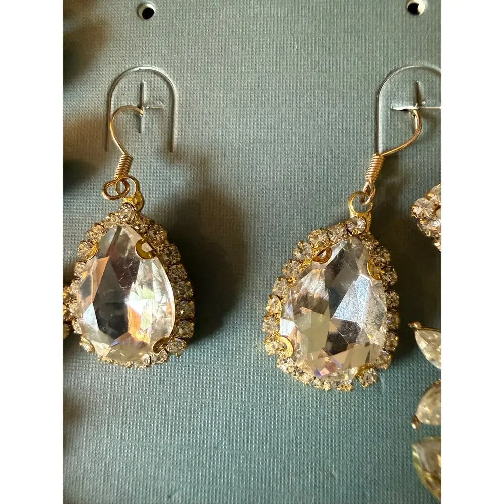 NIP Gold-Tone Crystal Rhinestone Jewelry Set Feat. Marquise-Cut Leaves & Flowers